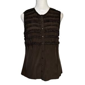 Tory Burch brown button-down sleeveless silk top size 6